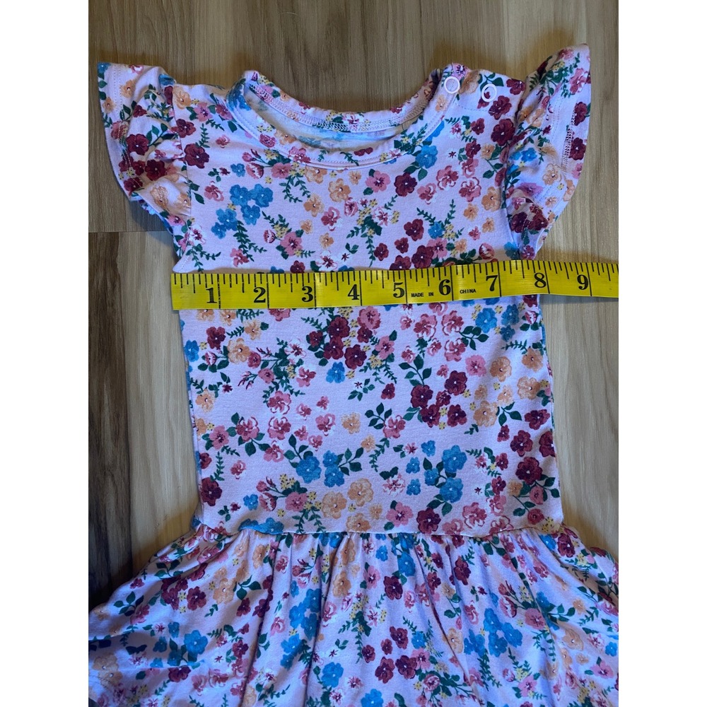 Posh Peanut Floral Flutter Skirted Bodysuit Dress Pink Bamboo Viscose 12-18 Mo - Picture 4 of 5